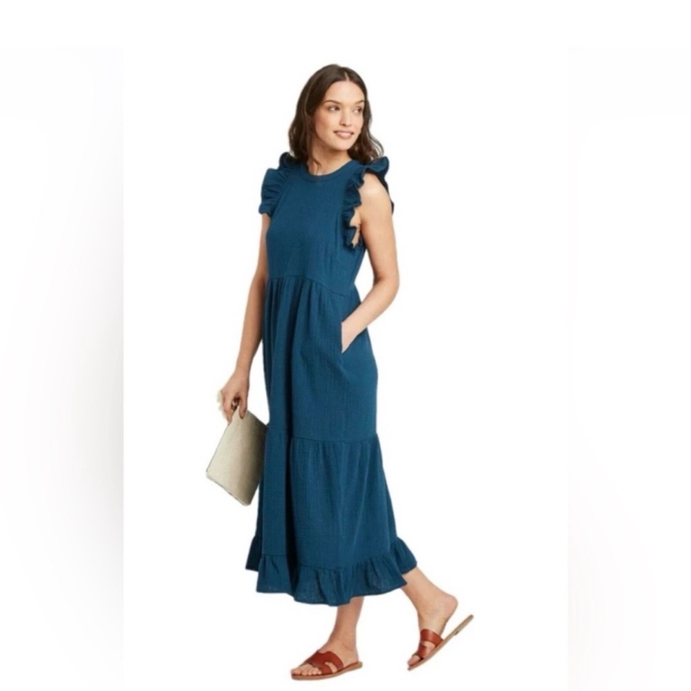 Universal thread tiered ruffle 100% cotton gauze maxi dress boho summer coastal